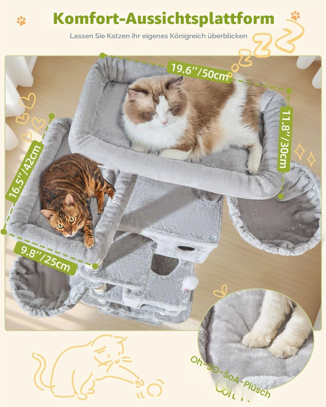 Taoqimiao 193CM Kratzbaum Gross XXL, Katzenbaum Katzenbaum Grosse Katzen Stabil Katzenkratzbaum mit