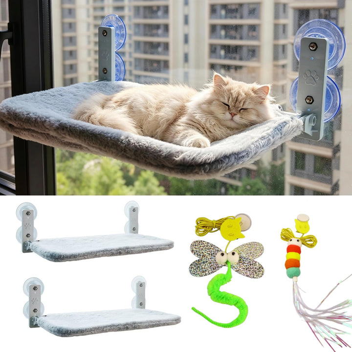 2er Set Cat Window Perch Faltbare Katzenhängematte für Fenster, 30kg Belastbarkeit, Metallrahmen &amp; g