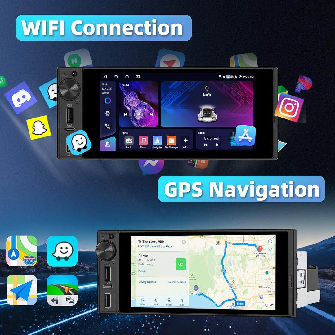 4GB+64GB 1 Din Autoradio mit Kabellosen CarPlay, 6 Zoll Bildschirm Touchscreen Android Auto Stereo m