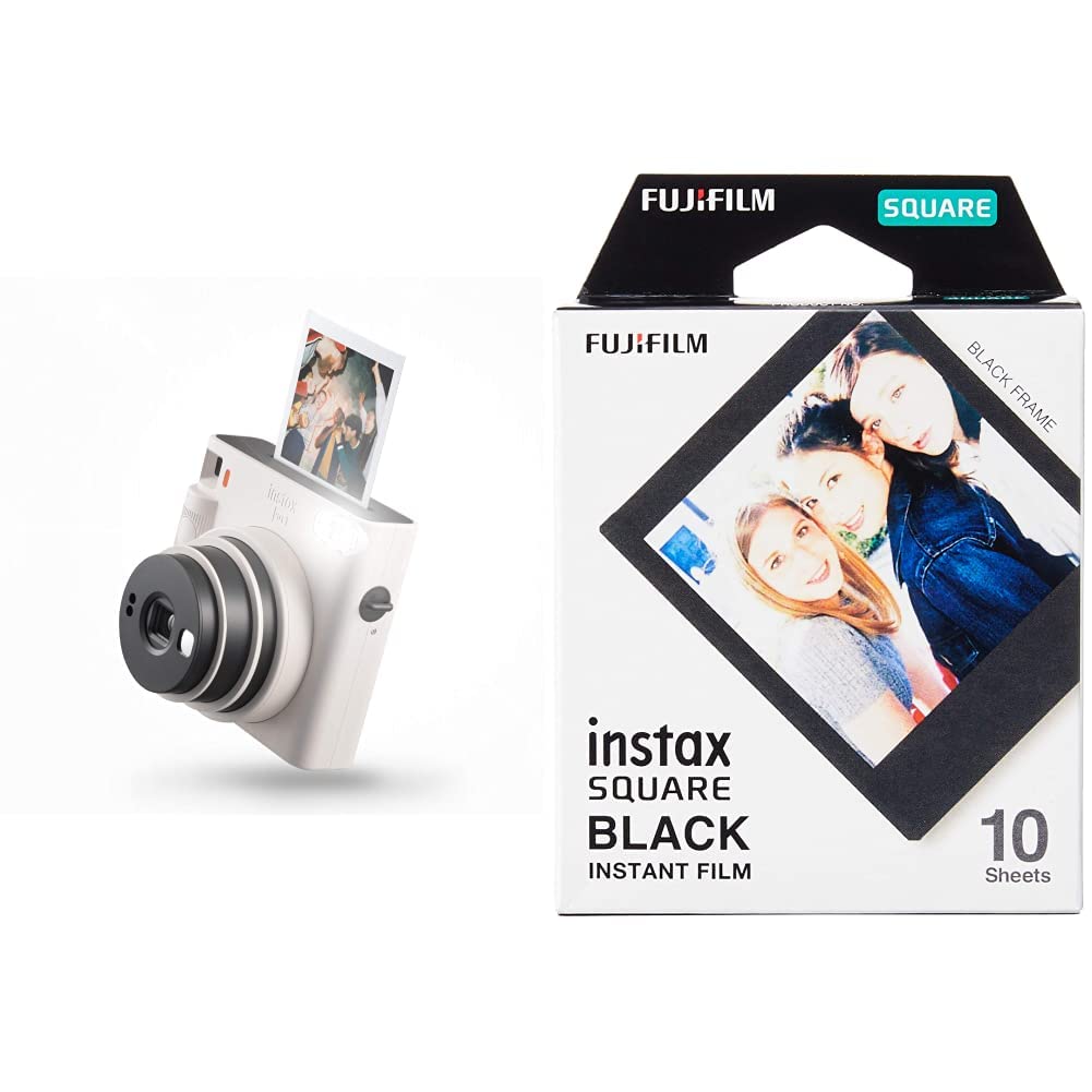 instax SQUARE SQ1 Sofortbildkamera, Chalk Weiss &amp; SQUARE Film, Black Frame (1x 10 Aufnahmen) Chalk W