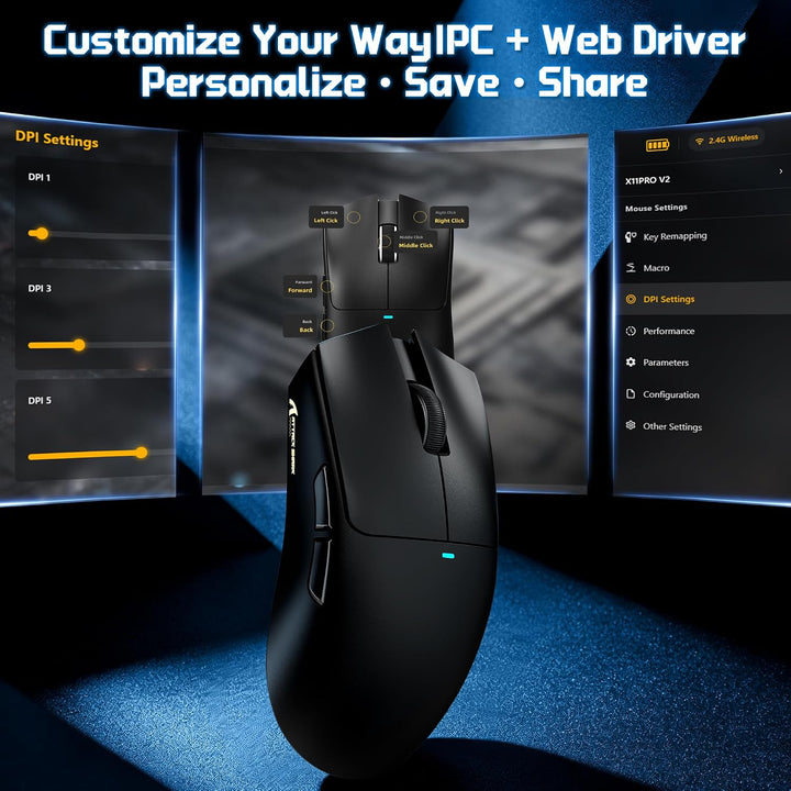 ATTACK SHARK X11 PRO V2 Kabellose Gaming Maus mit TFT Lade Dock, Schwarz A, Schwarz A