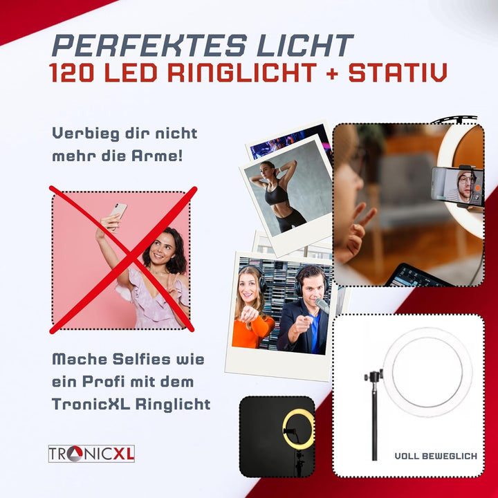 210cm Stativ + XXL Ringlicht Ring Light mit Handyhalter Tripod Beauty Licht Kamerastativ Smartphone