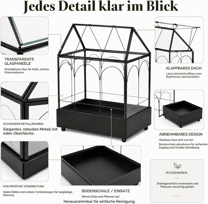 YIMORENCE V Grosses hohes Glaspflanzen-Terrarium – Haus Sukkulenten Terrarium Kit mit Lippe und Tabl