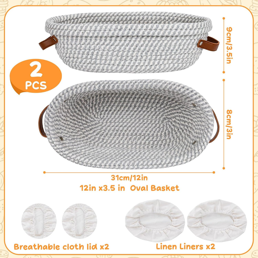 30cm Gärkörbchen Ovalen mit Liner &amp; Abdeckungen, Baumwollseil Gärkörbe Sauerteig Starter Set für Tei