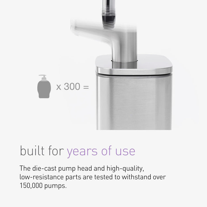 Simplehuman Puls-Seifenspender aus Gebürstetem Edelstahl in der Farbe Silber 295ml, Masse: 18cm x 9,