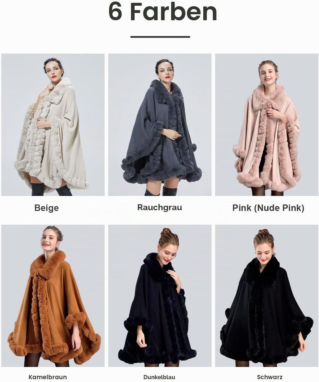 BEAUTELICATE Kunstpelz Poncho Cape Strick Damen Winter Kunstfell Stola Schal Cape Cardigan Warm mit