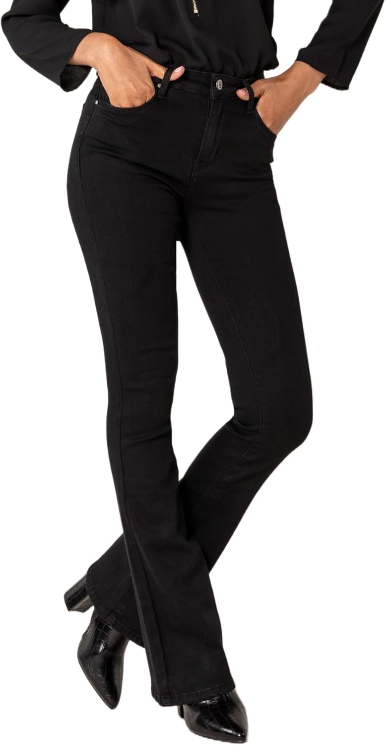 Nina Carter P212 Damen Tall Bootcut Jeans High Waist Schlaghosen Stretchjeans Jeanshosen Used-Look L