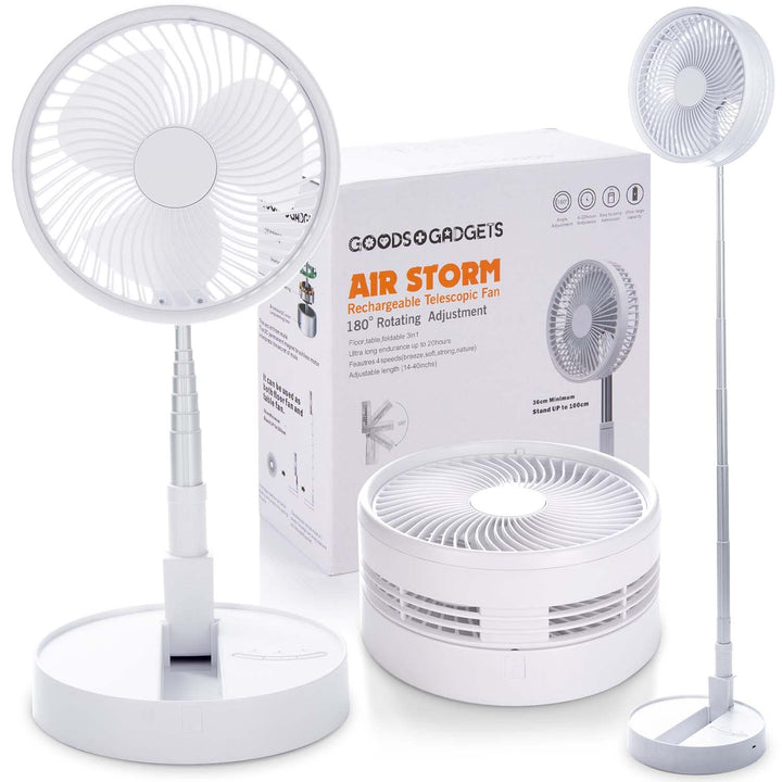 GOODS+GADGETS Faltbarer Tischventilator &amp; Stand-Ventilator mit wiederaufladbarer Batterie mit 6000 m