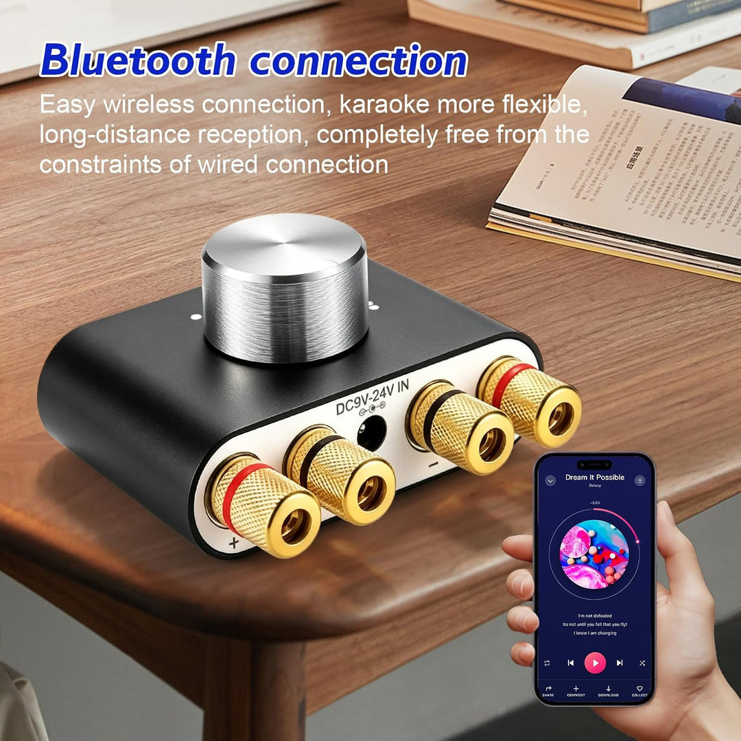 Mini Verstärker Bluetooth, 50Wx2 Digital Power Amplifier, Pro Stereo Verstärker, DC 12-24V Mini Digi