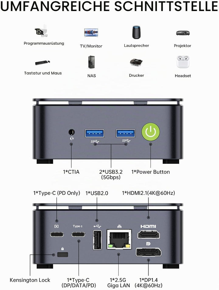 GMKtec Mini-PC N97, G5 Micro-Desktop-Computer, Intel Alder Lake N97 der 12. Generation (bis zu 3,60