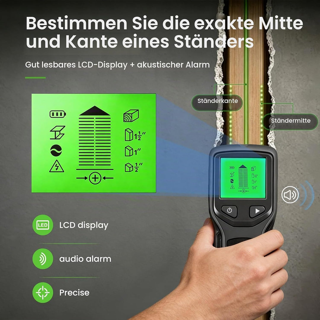 5 in1 Leitungssuchgerät Ortungsgerät Wand, Leitungssucher Stromleitungen mit HD-LCD-Display und Audi