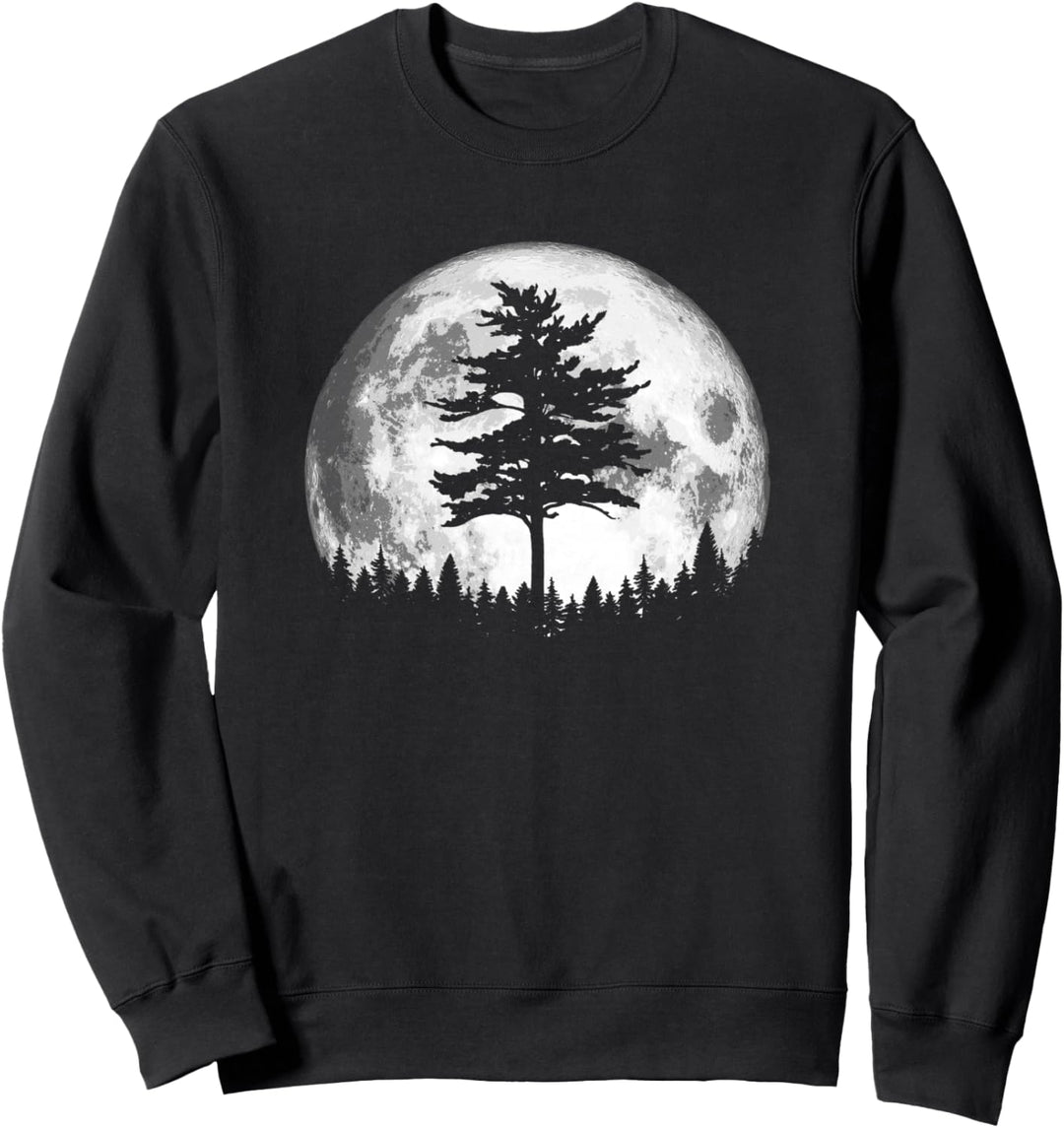 Retro Full Moon &amp; Minimalist Pine Tree Vintage Graphic Sweatshirt