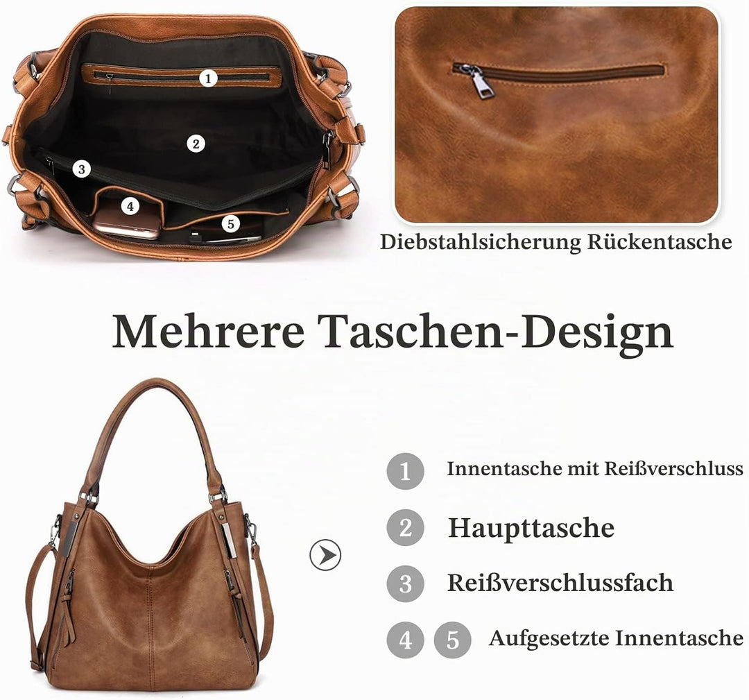 FANDARE Grosse Handtasche, Damen, Schultertaschen, PU-Leder, wasserdicht, für Einkäufe, Party, Schul