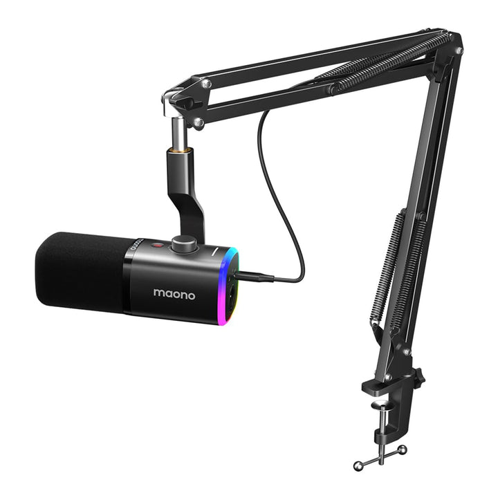 MAONO XLR-USB Streaming Mikrofon mit Arm: Dynamisches Mikrofon mit Software, Stummschalttaste, Gain-