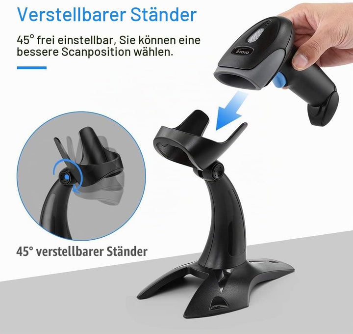 Eyoyo 1D 2D QR Barcode Scanner with Stand, Handheld USB Wired Scanner for Inventory Management, Port
