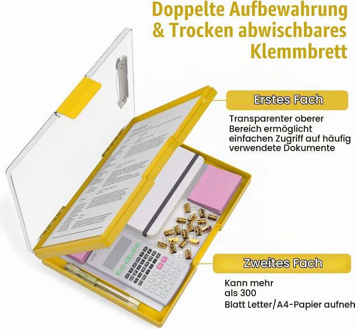 Kunststoff-Klemmbrett mit Aufbewahrung, Ordner Pflege Klemmbretter seitliche Öffnung, Heavy-Duty Kle