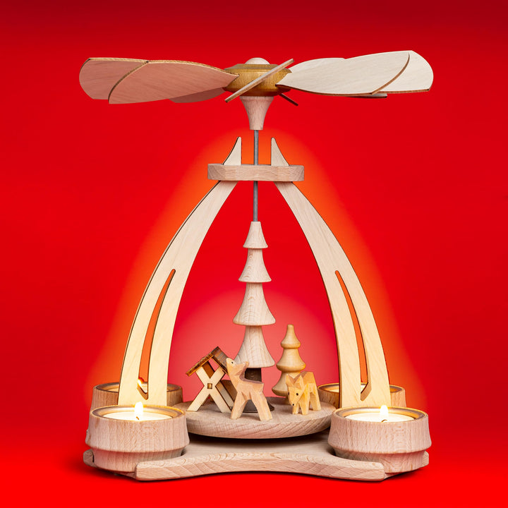 SIKORA Traditionelle Weihnachtspyramide aus Holz handgefertigte Teelicht Tischpyramide aus dem Erzge