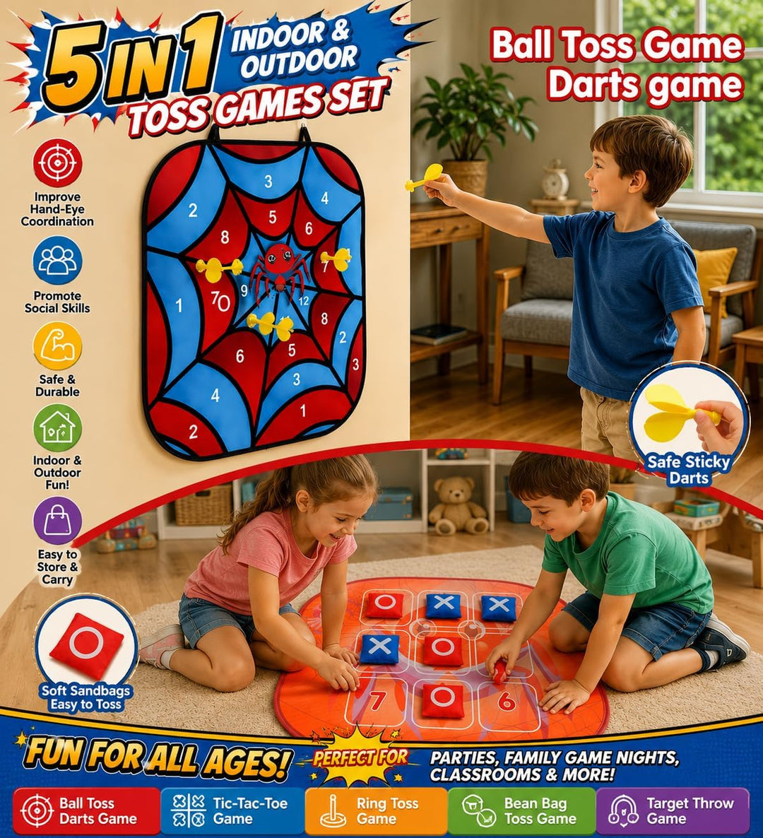 EagleStone 5-in-1 Wurfspiel Rot &amp; Spinne, Rot &amp; Spinne