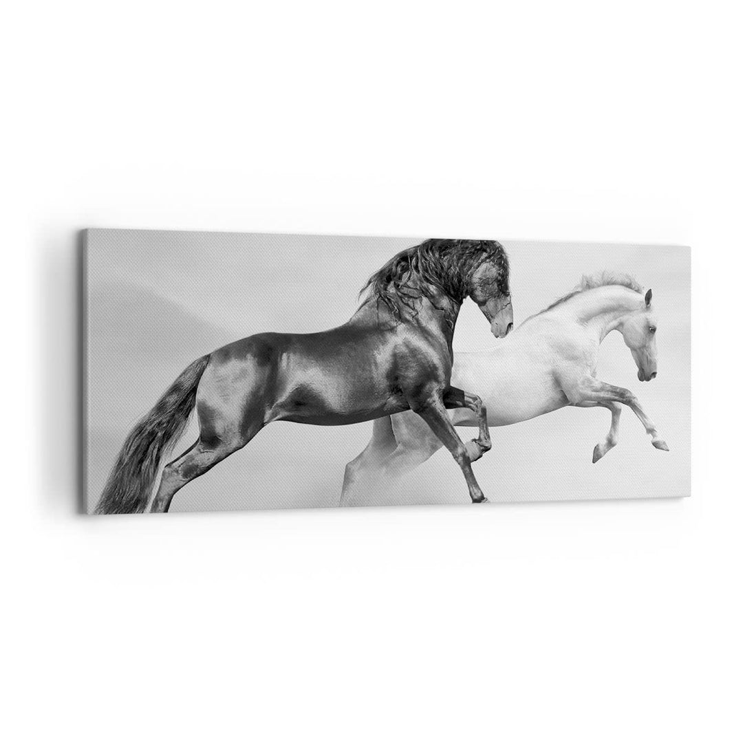 Wandbilder Dekoration Wohnzimmer Pferde Tiere Galopp Wiese Panorama Bilder auf Leinwand 120x50cm Lei