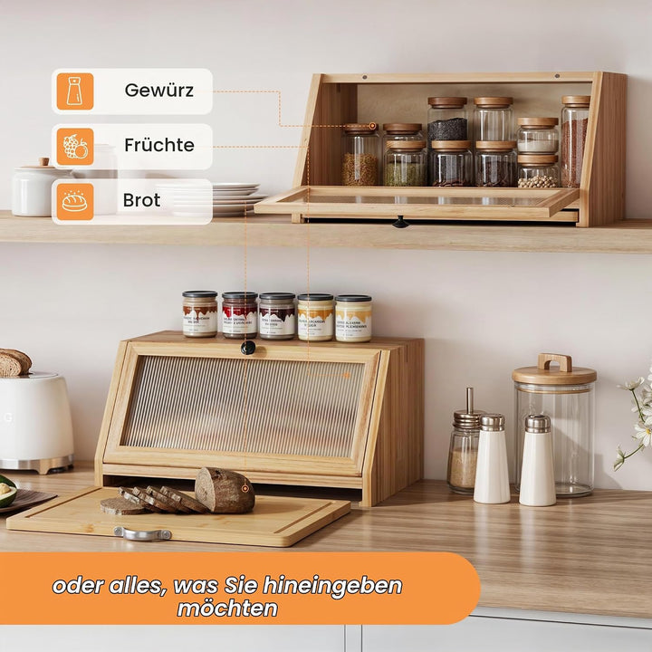 YOUDENOVA Brotkasten mit Schneidebrett, Holz Brotkorb Boxen Aufbewahrung Brotbox, Aufbewahrungsbox f