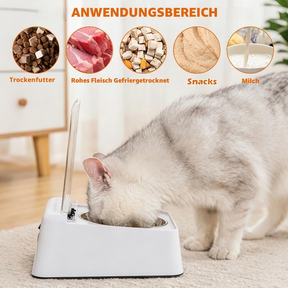 Nassfutterautomat für Katzen, Automatischer Futterautomat Katze Nassfutter mit aufklappbarem Deckel,