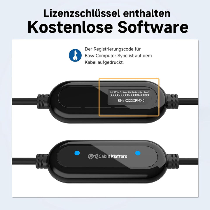 Cable Matters USB 3.0 PC zu PC USB Link Kabel 2m (USB Datenkabel/PC zu PC linkkabel) für Windows und