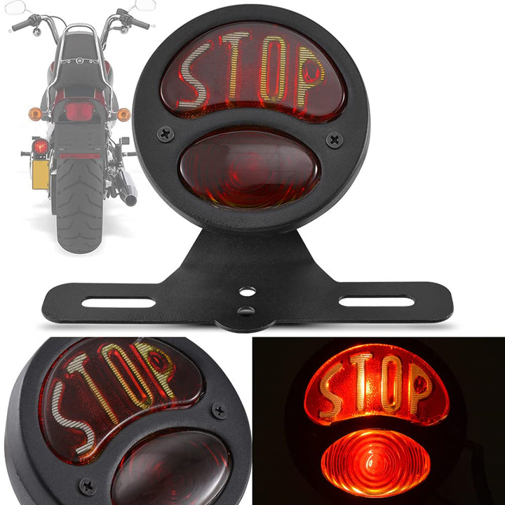 Motorrad-Bremslicht, NATGIC 12V Universal-Motorrad-Rücklicht Vintage Retro-Look Heckleuchten-Lizenzh