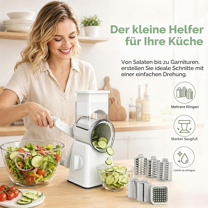 Käsereibe Mit Kurbel, 5-in-1 Gemüseschneider, Trommelreibe, Spülmaschinengeeignet Gemüsehobel Mit 11