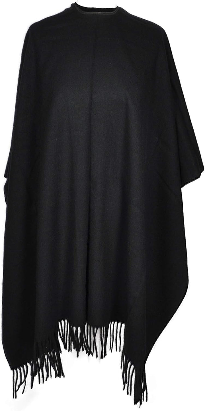 Toutacoo, Grosser Poncho mit Fransen - Damen - 01-schwarz, 01-schwarz