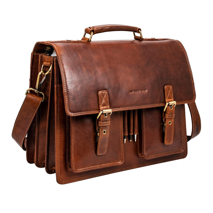 Marc Peter Amsterdam Aktentasche Leder XL Lehrertasche mit Laptopfach 15,6 Zoll grosse Ledertasche z
