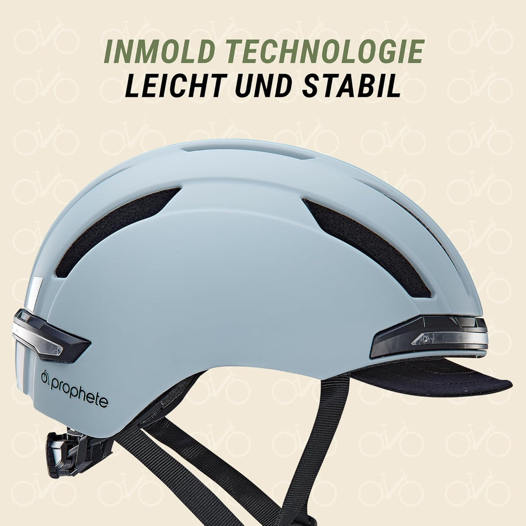 Prophete E-Bike Helm ECO Urban Fahrradhelm, Inmold Technologie, LED-Licht vorne und hinten (360° Sic