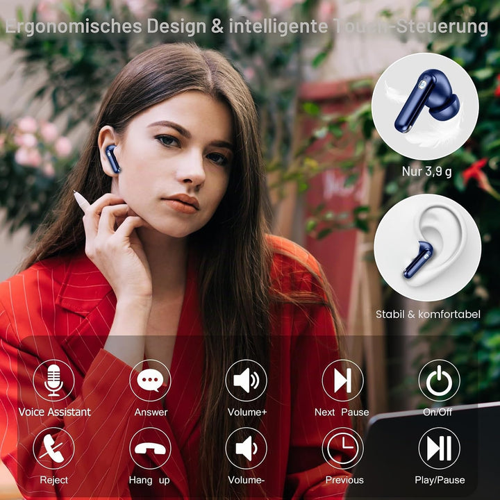 Nerunsa 2026 Bluetooth Kopfhörer, Kopfhörer Kabellos Bluetooth 5.4 HiFi Stereo, 50 Std Spielzeit In