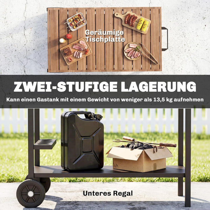 Outsunny Küchenwagen mit Rollen, Servierwagen, Rollwagen mit Haken, Getränkehalter, Küchenhilfe, BBQ
