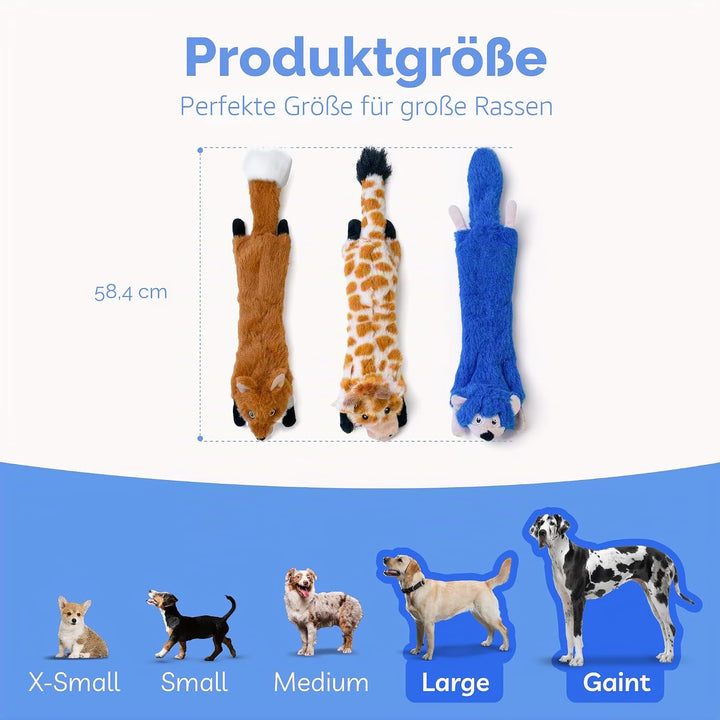 SHARLOVY Quietschendes Hundespielzeug, Keine Füllung, 3 Stück, Plüsch-Hundespielzeug für grosse Hund