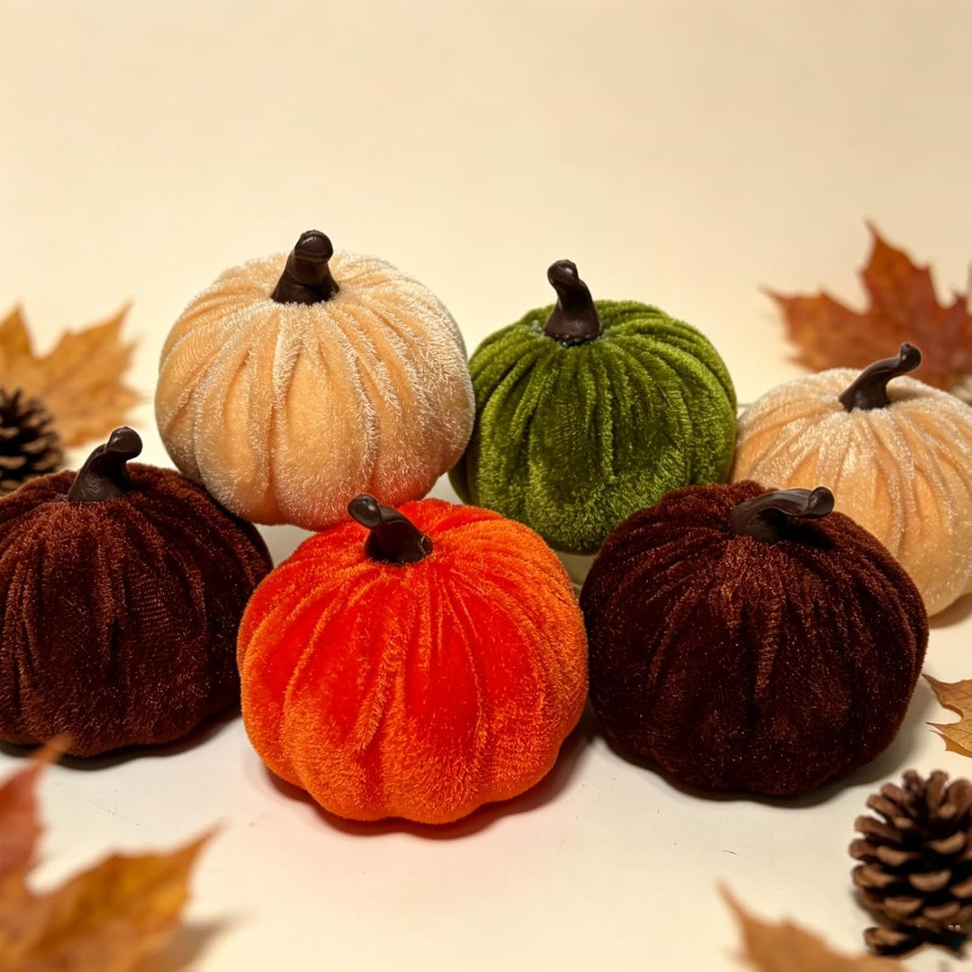 Herbst Dekorative Stoff Kürbis Set 6 Stück Weiche Plüsch Kürbisse für Herbstdeko, Thanksgiving, Hall