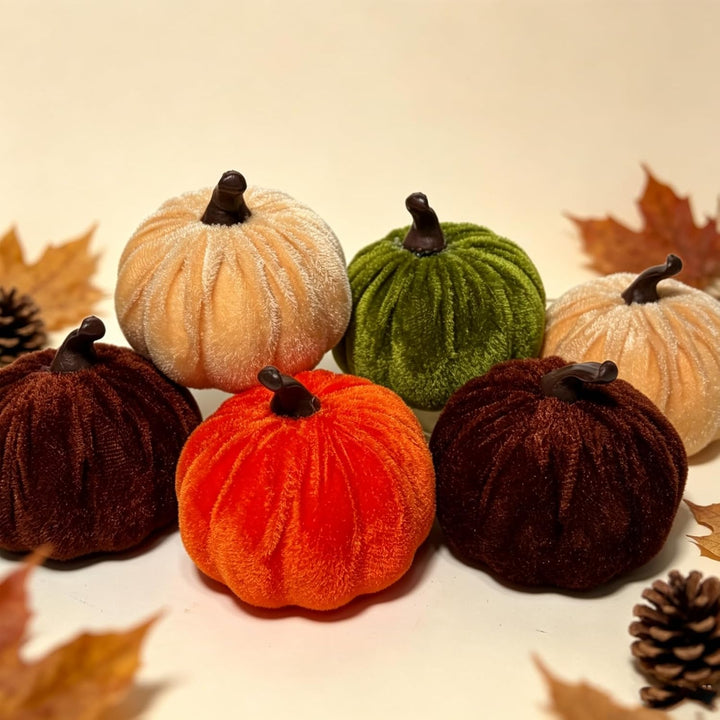 Herbst Dekorative Stoff Kürbis Set 6 Stück Weiche Plüsch Kürbisse für Herbstdeko, Thanksgiving, Hall