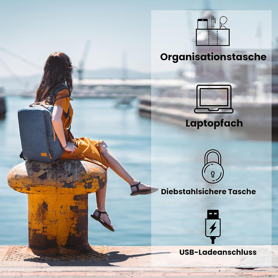 Nordace Siena Laptop-Rucksack für Damen und Herren, 39,6 cm (15,6 Zoll), mit USB-Ladeanschluss, wass