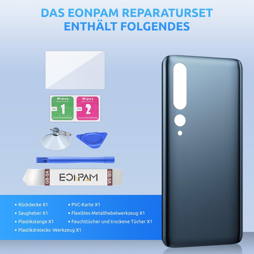 Eonpam Akkudeckel für Xiaomi Mi 10 Rückseite Glas Original Backcover Back Glas Ersatz mit Reparaturs