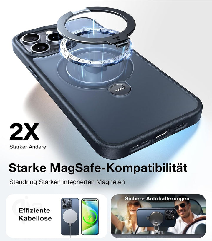 TORRAS Ostand Q3 Spin für iPhone 15 Pro Max Hülle mit 360° Ständer Schwarz | (360° Magnetischer Unsi