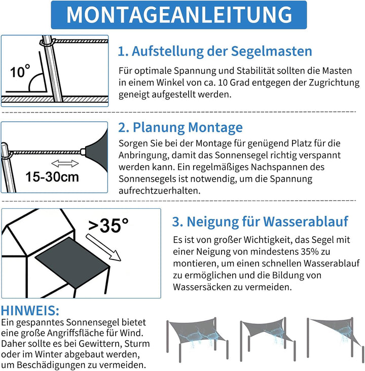 3x4m Sonnensegel Rechteckig Wasserdicht Sonnenschutz, Hellgrau Hellgrau 3x4m, Hellgrau 3x4m