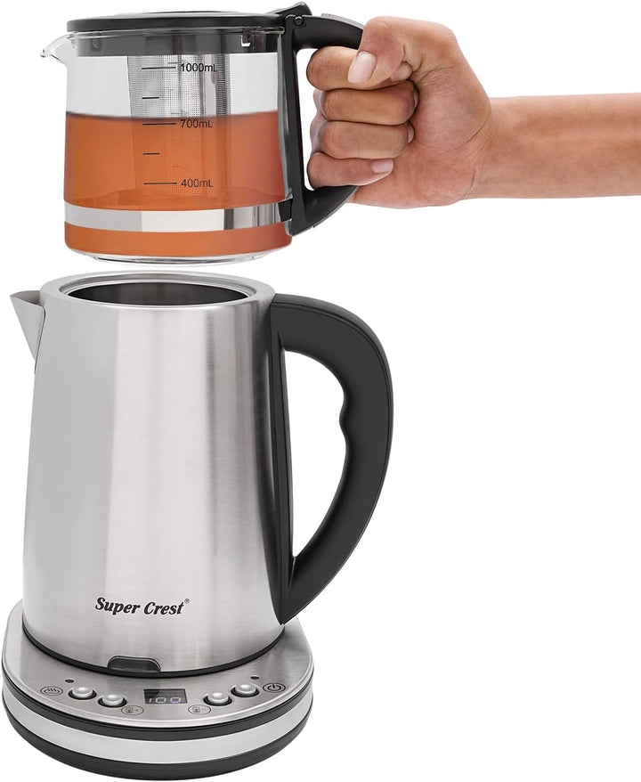 Elektrischer Wasserkocher, 2,5 l, und Teekanne aus Glas, 1 l, 1500 W, LCD-Display