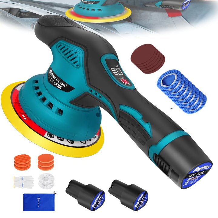 Akku Poliermaschine mit 150mm Polierschwamm, Exzenter Poliermaschine mit 8 Variable Geschwindigkeit,