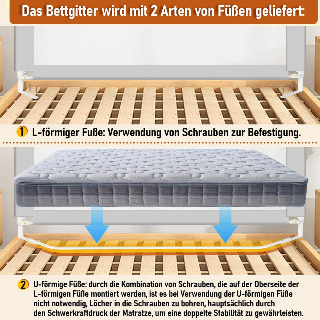 Ikodm Bettgitter Klappbar 150cm und 180cm, Bettschutzgitter Höhenverstellbar von 68-95cm, Rausfallsc