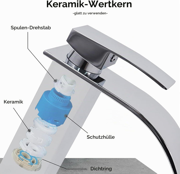 Wasserfall Wasserhahn Bad Waschtischarmaturen aus Edelstahl Silber, Silber