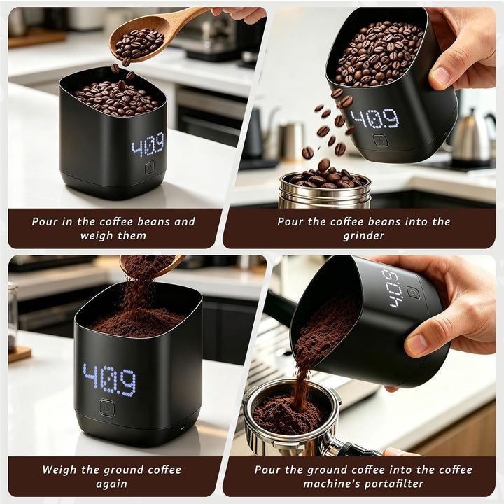2-in-1 mit Kaffeewaage, digitale Mess-Tasse mit LED-Anzeige, Rechargeable USB-C(Noir)