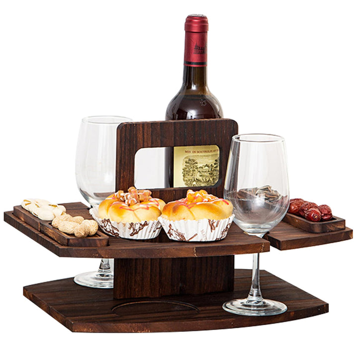 Tragbarer Picknicktisch, Holz-Picknicktisch, Abnehmbarer Wein mit 2 Glashaltern und Snack-Tablett, W