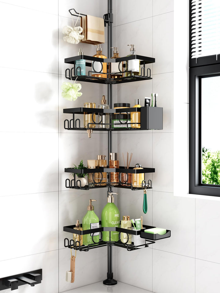 Teleskop Duschablage ohne Bohren, Duschregal Badezimmer Organizer, 4-Stufiges Teleskopregal Bad Eckr