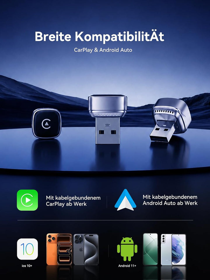 2-in-1 Wireless CarPlay &amp; Android Auto Adapter 2026, Mini, Plug &amp; Play Silber-Schwarz, Silber-Schwar
