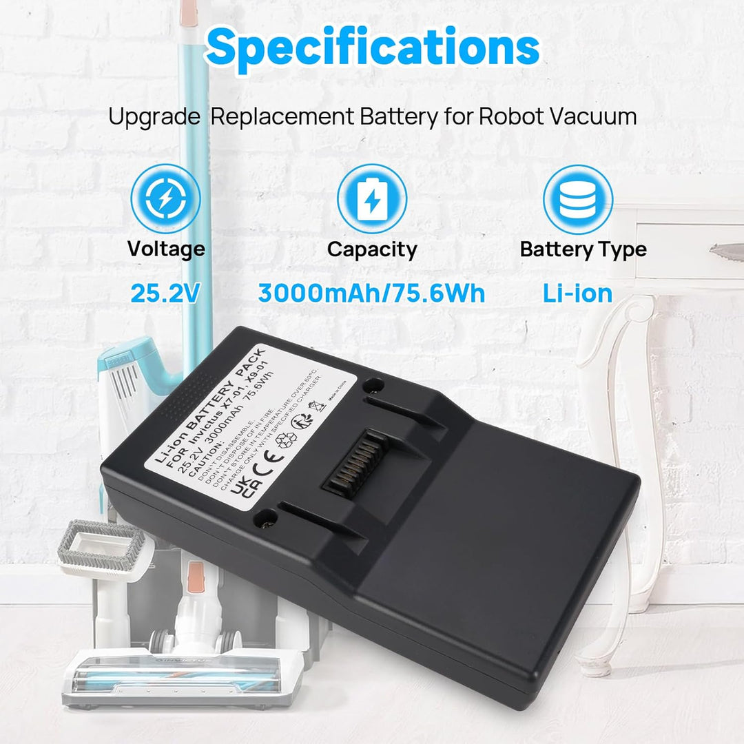 25,2V 3000mAh Akku kompatibel mit Genius Invictus X7, X7-01, X9, X9-01, A8, A9 Staubsauger 101904370