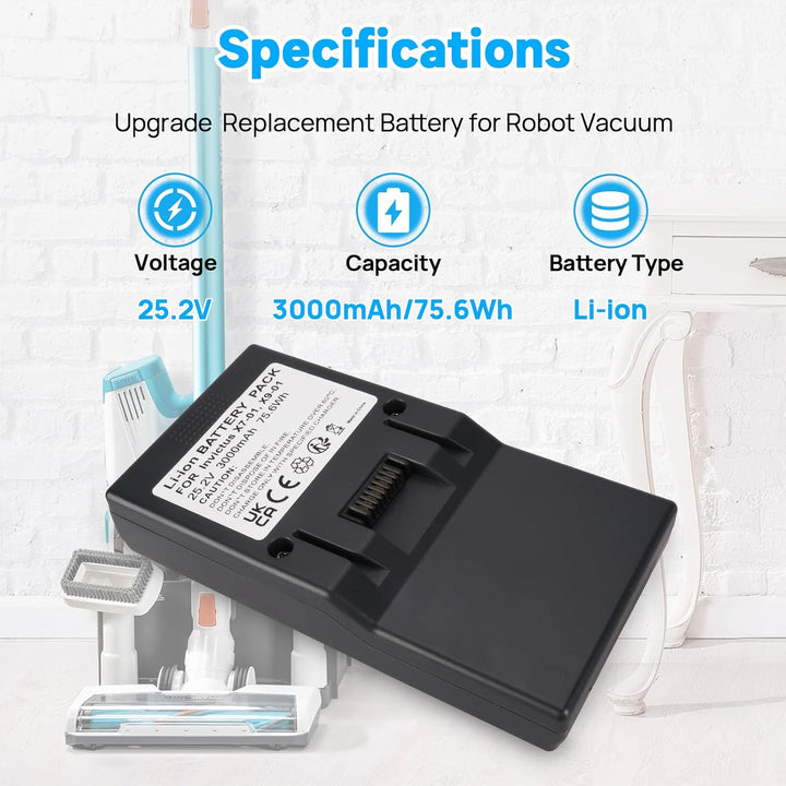 25,2V 3000mAh Akku kompatibel mit Genius Invictus X7, X7-01, X9, X9-01, A8, A9 Staubsauger 101904370